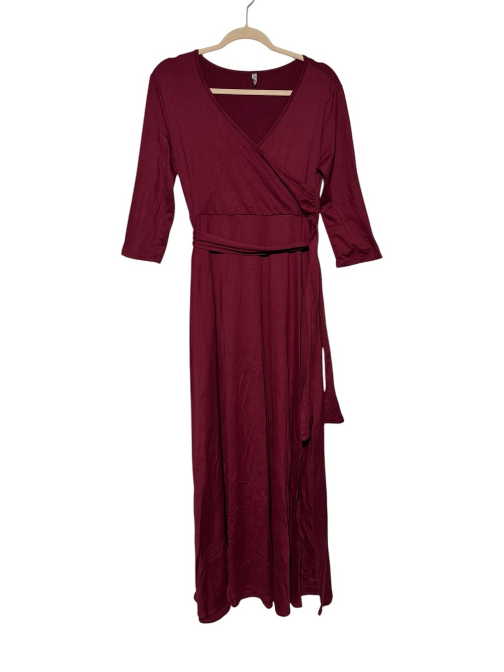 Mother Bee Maternity Nursing Maxi Dress Size Large Red Maroon 3/4 Sleeves Modest